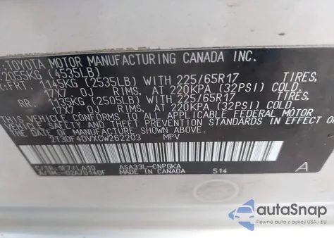 2012 Toyota Rav4 Limited из США, поврежденный, VIN 2T3DF4DVXCW262203